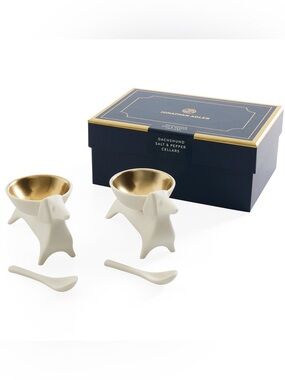 Jonathan Adler Gold & Porcelain Dachshund Salt & Pepper Cellars NIB